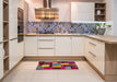 Abstract Dark Almond Brown Patchwork Rug in a Kitchen, abs2080