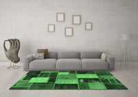 Machine Washable Patchwork Emerald Green Transitional Rug, wshabs2080emgrn