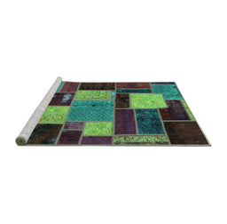 Sideview of Machine Washable Patchwork Turquoise Transitional Area Rugs, wshabs2080turq
