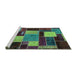 Sideview of Machine Washable Patchwork Turquoise Transitional Area Rugs, wshabs2080turq