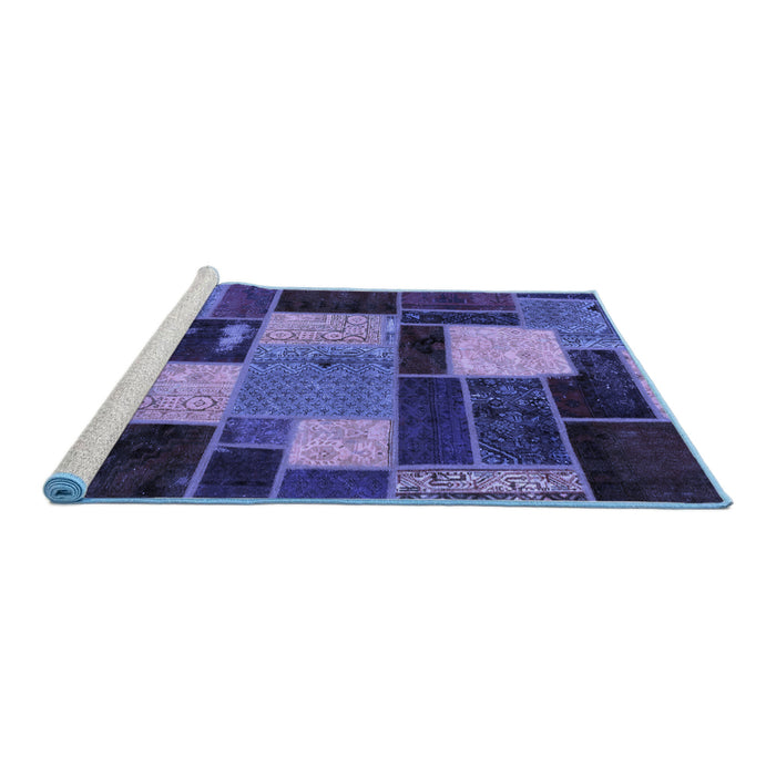 Sideview of Machine Washable Patchwork Blue Transitional Rug, wshabs2080blu