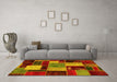 Machine Washable Patchwork Yellow Transitional Rug in a Living Room, wshabs2080yw