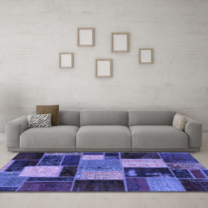 Machine Washable Patchwork Blue Transitional Rug in a Living Room, wshabs2080blu