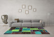 Machine Washable Patchwork Turquoise Transitional Area Rugs in a Living Room,, wshabs2080turq