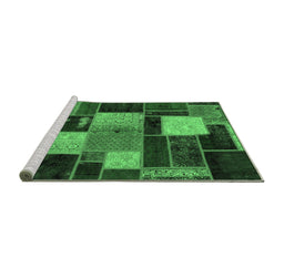 Sideview of Machine Washable Patchwork Emerald Green Transitional Area Rugs, wshabs2080emgrn