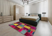 Abstract Dark Almond Brown Patchwork Rug in a Bedroom, abs2080