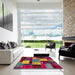 Square Abstract Dark Almond Brown Patchwork Rug in a Living Room, abs2080