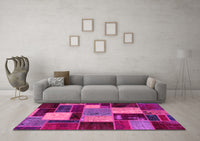 Machine Washable Patchwork Pink Transitional Rug, wshabs2080pnk