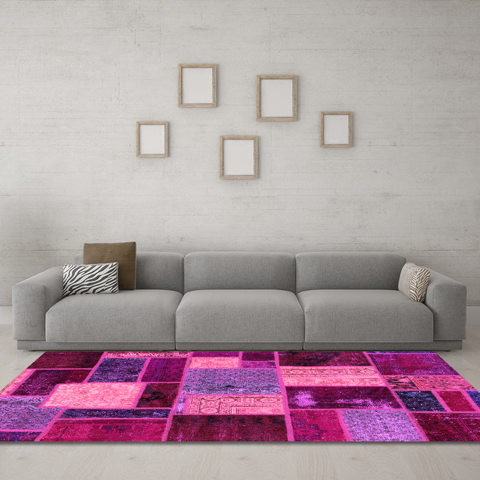 Machine Washable Patchwork Pink Transitional Rug in a Living Room, wshabs2080pnk