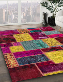 Machine Washable Abstract Dark Almond Brown Rug in a Family Room, wshabs2080