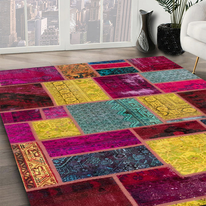 Machine Washable Abstract Dark Almond Brown Rug in a Family Room, wshabs2080