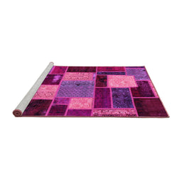 Sideview of Machine Washable Patchwork Pink Transitional Rug, wshabs2080pnk