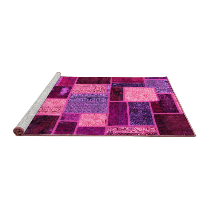 Sideview of Machine Washable Patchwork Pink Transitional Rug, wshabs2080pnk