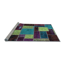 Sideview of Machine Washable Patchwork Light Blue Transitional Rug, wshabs2080lblu