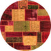 Round Machine Washable Patchwork Orange Transitional Area Rugs, wshabs2080org