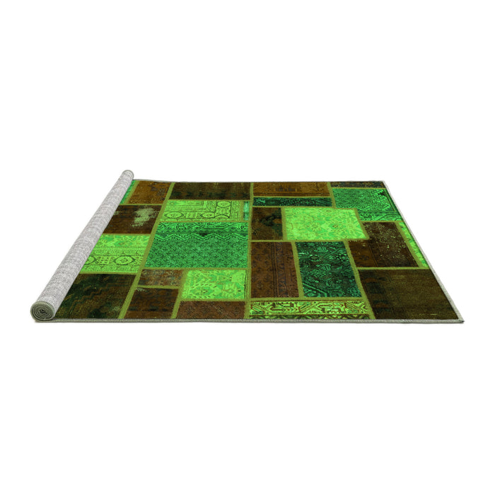 Sideview of Machine Washable Patchwork Green Transitional Area Rugs, wshabs2080grn