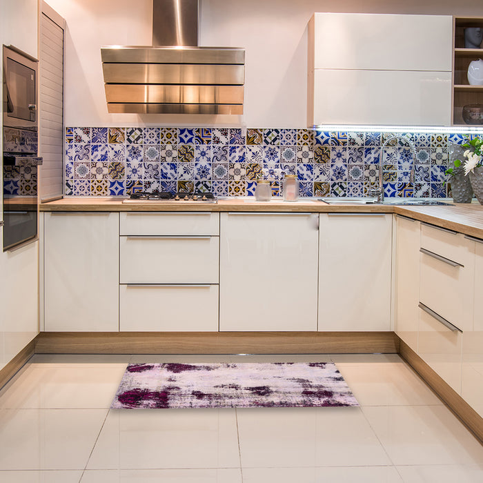 Machine Washable Abstract Mauve Taupe Purple Rug in a Kitchen, wshabs2081