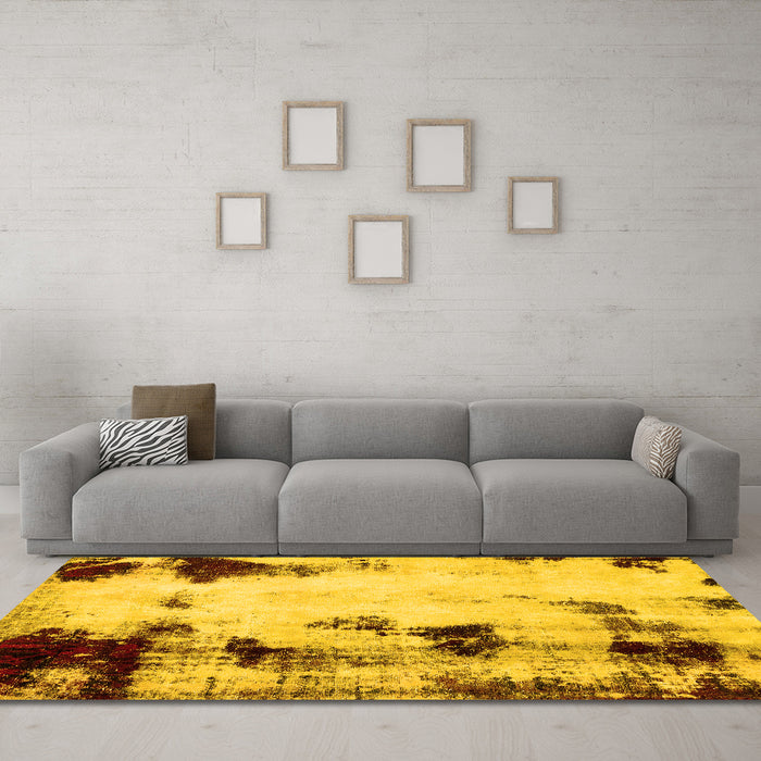 Machine Washable Abstract Yellow Modern Rug in a Living Room, wshabs2081yw
