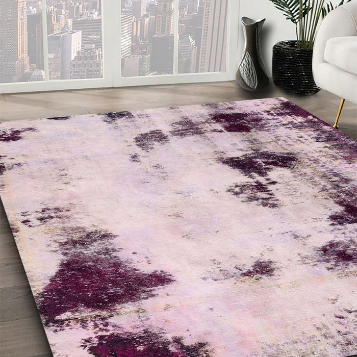 Machine Washable Abstract Mauve Taupe Purple Rug in a Family Room, wshabs2081