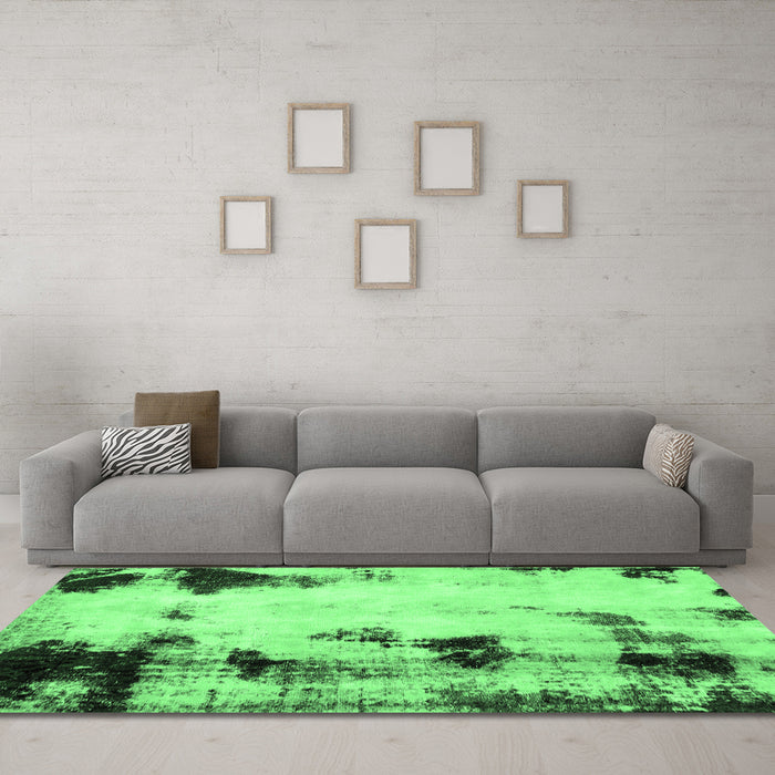 Machine Washable Abstract Emerald Green Modern Area Rugs in a Living Room,, wshabs2081emgrn