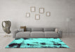 Machine Washable Abstract Turquoise Modern Area Rugs in a Living Room,, wshabs2081turq