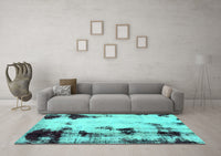 Machine Washable Abstract Turquoise Modern Rug, wshabs2081turq