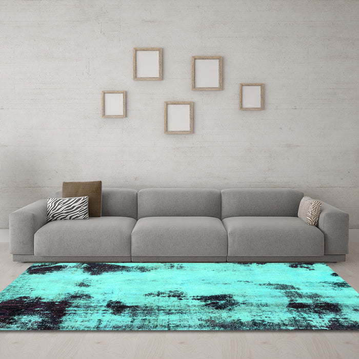 Machine Washable Abstract Turquoise Modern Area Rugs in a Living Room,, wshabs2081turq
