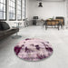 Round Machine Washable Abstract Mauve Taupe Purple Rug in a Office, wshabs2081