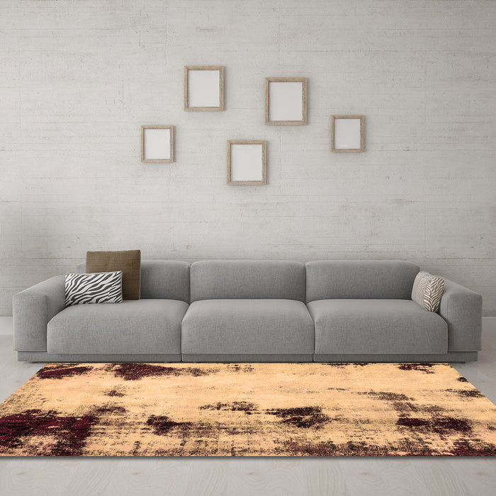 Machine Washable Abstract Brown Modern Rug in a Living Room,, wshabs2081brn