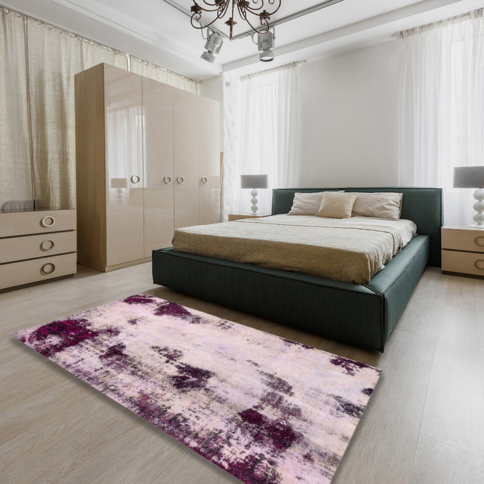 Machine Washable Abstract Mauve Taupe Purple Rug in a Bedroom, wshabs2081