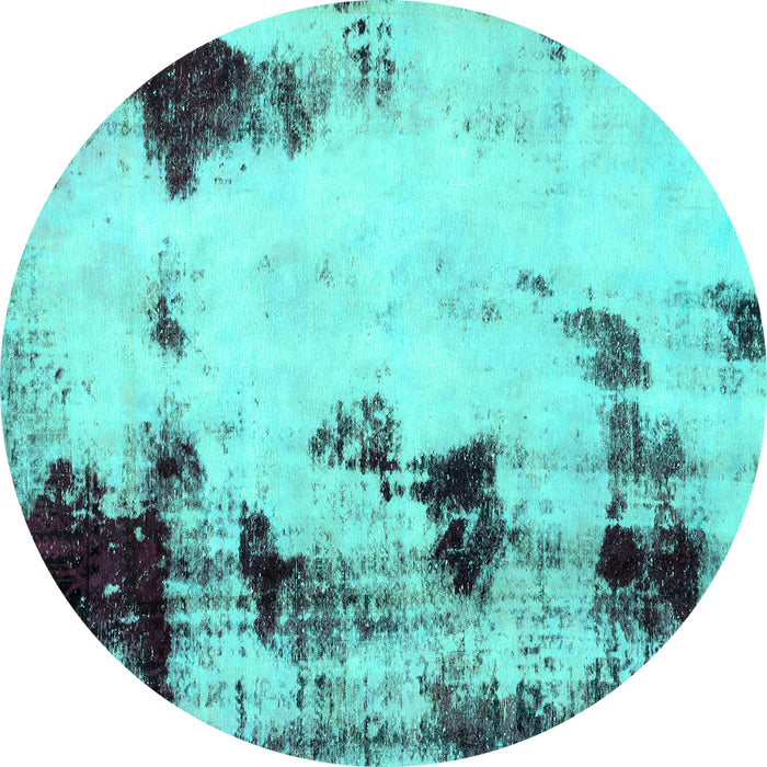 Round Machine Washable Abstract Turquoise Modern Area Rugs, wshabs2081turq