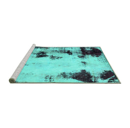 Sideview of Machine Washable Abstract Turquoise Modern Area Rugs, wshabs2081turq