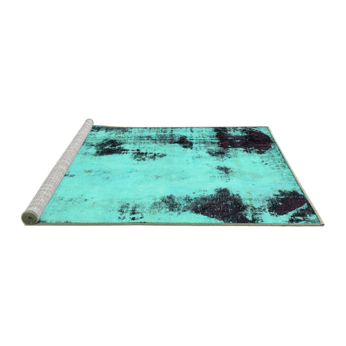 Sideview of Machine Washable Abstract Turquoise Modern Area Rugs, wshabs2081turq