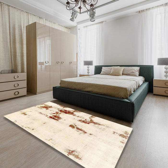 Machine Washable Abstract Brown Rug in a Bedroom, wshabs2082
