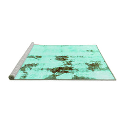 Sideview of Machine Washable Abstract Turquoise Modern Area Rugs, wshabs2082turq