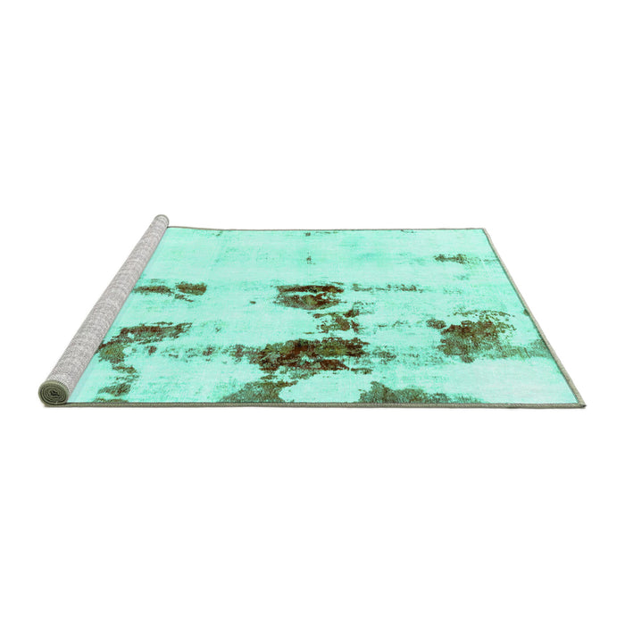 Sideview of Machine Washable Abstract Turquoise Modern Area Rugs, wshabs2082turq