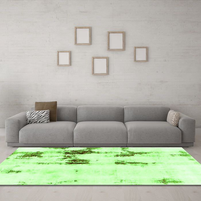 Machine Washable Abstract Green Modern Area Rugs in a Living Room,, wshabs2082grn