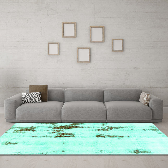 Machine Washable Abstract Turquoise Modern Area Rugs in a Living Room,, wshabs2082turq