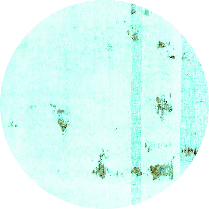 Round Machine Washable Abstract Turquoise Modern Area Rugs, wshabs2083turq