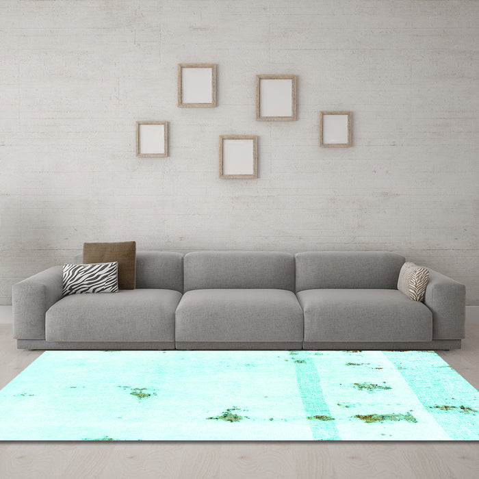 Machine Washable Abstract Turquoise Modern Area Rugs in a Living Room,, wshabs2083turq