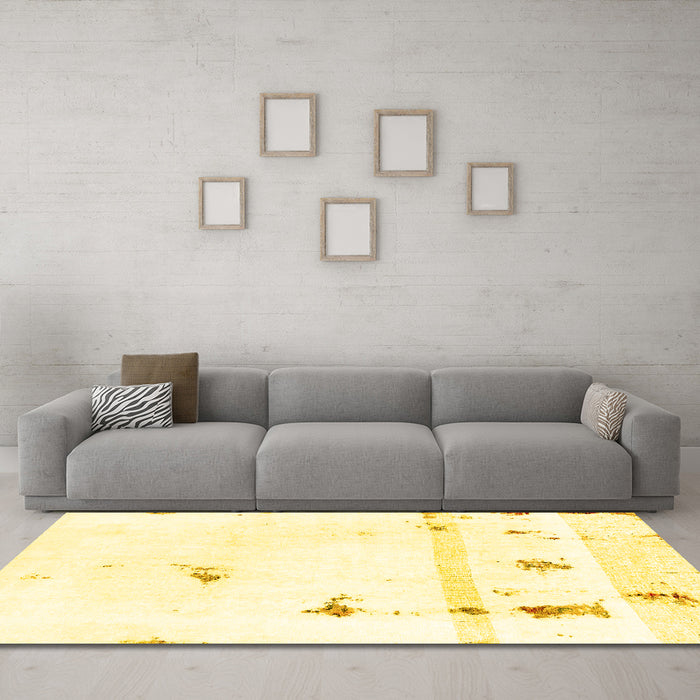 Machine Washable Abstract Yellow Modern Rug in a Living Room, wshabs2083yw