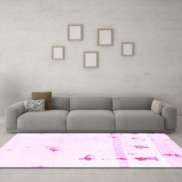 Machine Washable Abstract Pink Modern Rug in a Living Room, wshabs2083pnk
