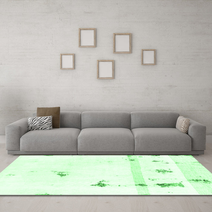 Machine Washable Abstract Emerald Green Modern Area Rugs in a Living Room,, wshabs2083emgrn