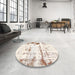 Round Abstract Tan Brown Modern Rug in a Office, abs2084