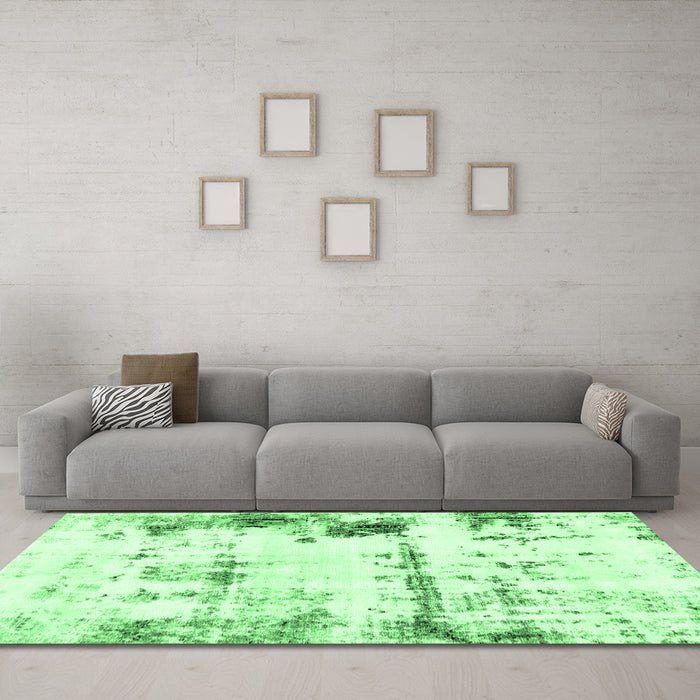 Machine Washable Abstract Emerald Green Modern Area Rugs in a Living Room,, wshabs2084emgrn