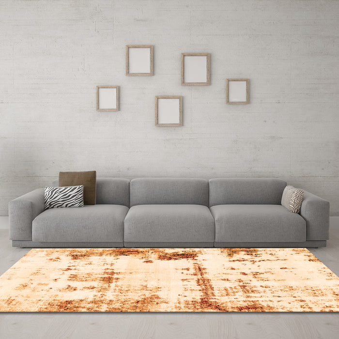 Machine Washable Abstract Orange Modern Area Rugs in a Living Room, wshabs2084org