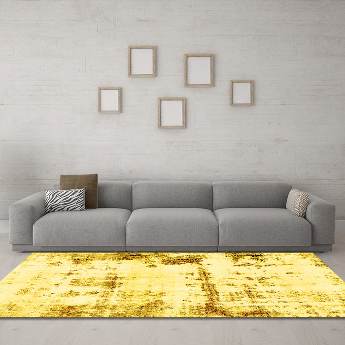 Machine Washable Abstract Yellow Modern Rug in a Living Room, wshabs2084yw