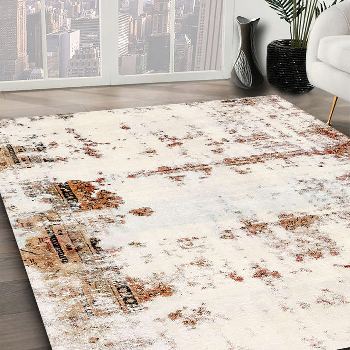 Abstract Tan Brown Modern Rug in Family Room, abs2084