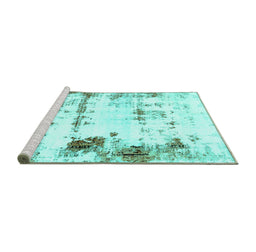 Sideview of Machine Washable Abstract Turquoise Modern Area Rugs, wshabs2084turq