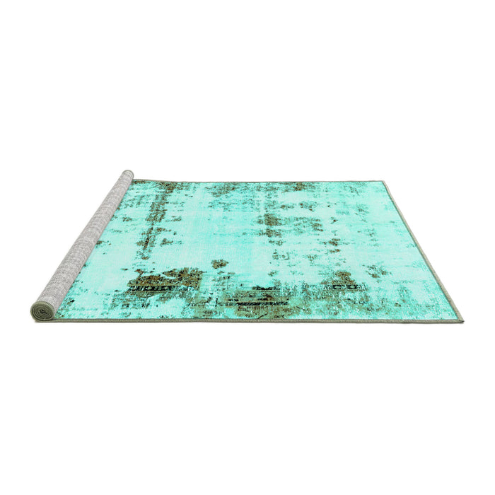 Sideview of Machine Washable Abstract Turquoise Modern Area Rugs, wshabs2084turq